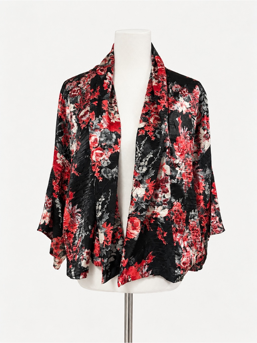Forever 21 Black Floral Open-Front Kimono Jacket, Size M